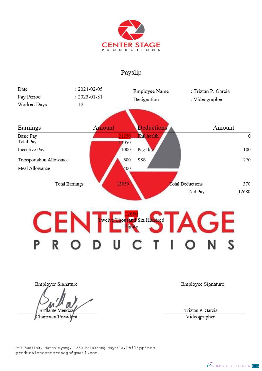 Download Center Stage Productions payslip template in Word and PDF formats.pdf, 2 Photoshop template